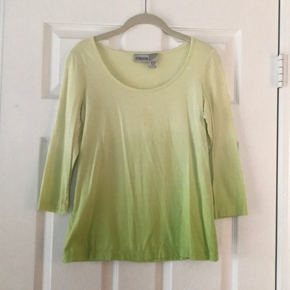 Long sleeve top. Ombré shades of green.